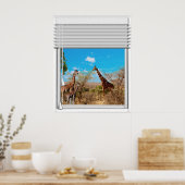 Giraffes venster Uitzicht fake Poster (Keuken)