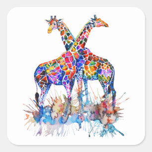 Giraffes voor kleurrijke regenboogWaterverf Vierkante Sticker