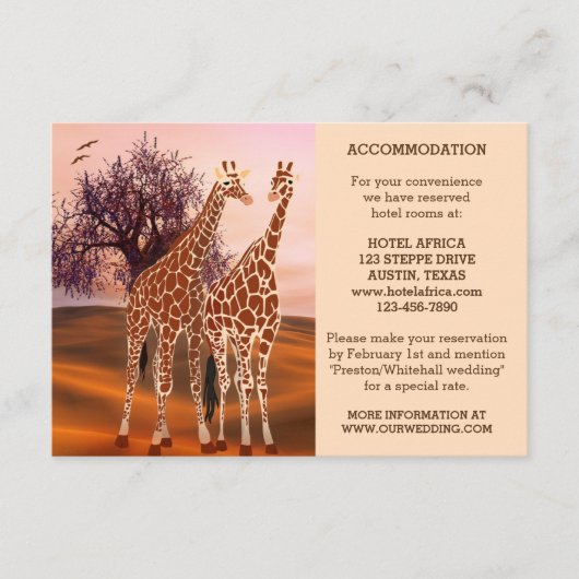 Giraffes Zoo Mariage Insertion ou carte d'hébergem (Devant)