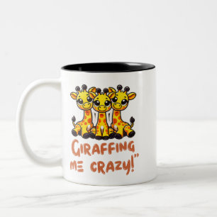 Giraffic Jam Schattigee Giraffes Cartoon Design Mo Tweekleurige Koffiemok