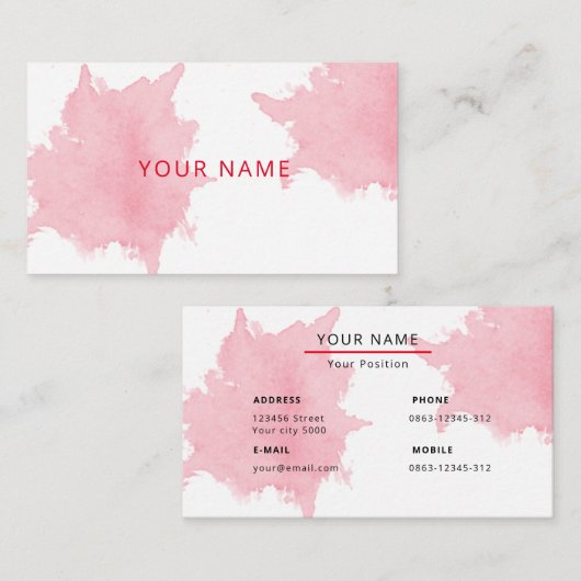 girale Blush Roze Waterverf Feminine Business Car Visitekaartje (Voorkant / Achterkant)