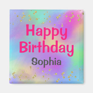 Girale kleurrijke Happy Birthday Unicorn Gold Glit Magneet