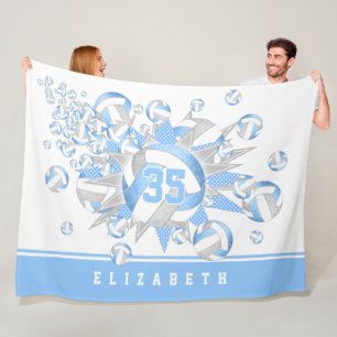 girale lichtblauwe volleyballen en sterren fleece deken