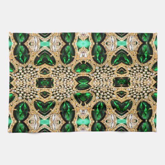 girale mode kunst deco goudgroen theedoek (Horizontaal)