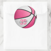 girale roze witte basketbal ronde sticker (Tas)