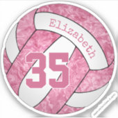 girale roze witte volleybalteamkleuren sticker (Voorkant)