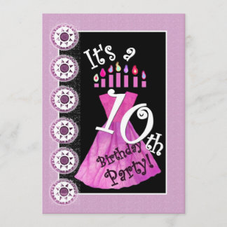 Girl 10th Birthday Party PINK Dress Sjabloon W1174 Kaart