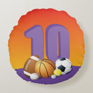 Girl 10th Birthday Sports Balls Rond Kussen