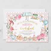 Girl Alice in Wonderland 1e verjaardag Tea Party Kaart (Voorkant)