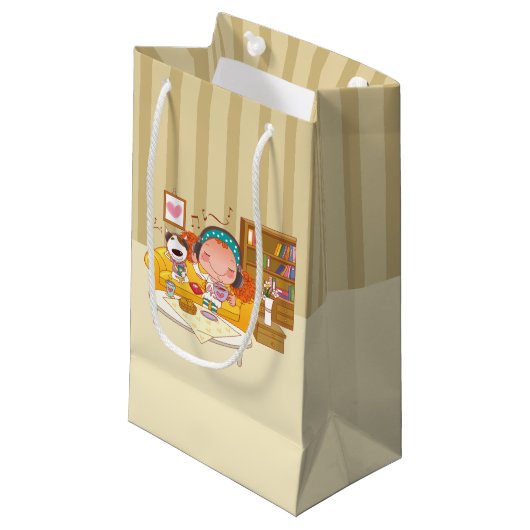 Girl and Dog Gift Bag Klein Cadeauzakje (Voorkant Gekanteld)