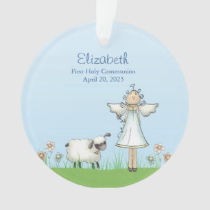 Girl Angel en Lamb, Blue, First Community Ornament