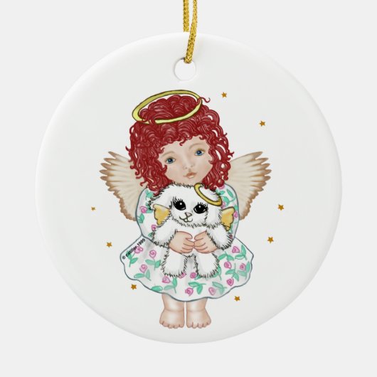 Girl Angel Holding Dog Keramisch Ornament (Voorkant)