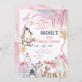 Girl Arctic Animals Birthday Party Invitation (Devant / Derrière)