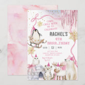Girl Arctic Animals Birthday Party Invitation Kaart (Voorkant / Achterkant)