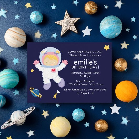 Girl Astronaut Outer Space thema Verjaardag Kaart