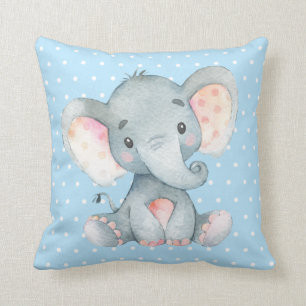 Girl Baby Elephant Blue en Grey Kussen
