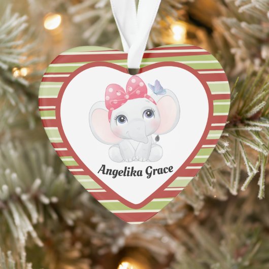 Girl Baby Elephant met Bow Custom Name Ornament (Boom)