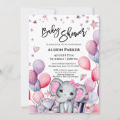 Girl Baby Elephant Pink Balloons Cute Baby shower Kaart (Voorkant)