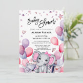 Girl Baby Elephant Pink Balloons Cute Baby shower Kaart (Staand voorkant)