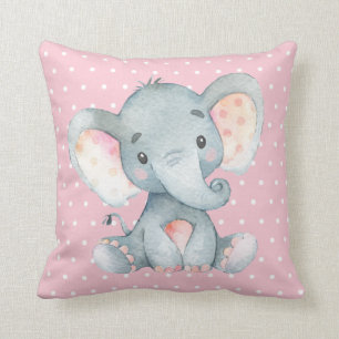 Girl Baby Elephant Pink en Grey Kussen