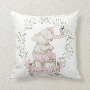 Girl Baby Elephant Pink Green Beige Kussen