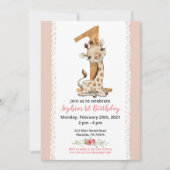 Girl Baby Giraffe 1er anniversaire Invitation (Devant)