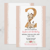Girl Baby Giraffe 2e Invitation anniversaire (Devant / Derrière)
