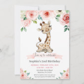 Girl Baby Giraffe Invitation fête d'anniversaire (Devant)