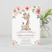 Girl Baby Giraffe Invitation fête d'anniversaire (Debout devant)