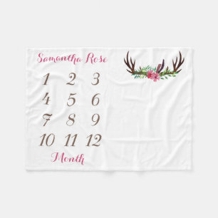 Girl Baby Milestone Blanket Size 40 x 30 inch Fleece Deken