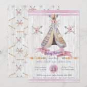 Girl Baby Roze Shower Boho Chic Teepee en Arrows Kaart (Voorkant / Achterkant)