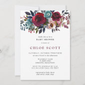 Girl Baby shower Burgundy Roos Floral Kaart (Voorkant)