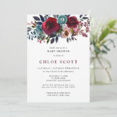 Girl Baby shower Burgundy Roos Floral Kaart (Staand voorkant)