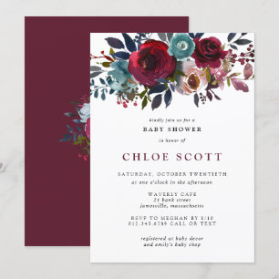 Girl Baby shower Burgundy Roos Floral Kaart