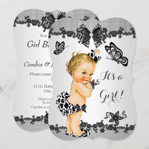 Girl Baby shower Butterfly Black White Blonde Kaart