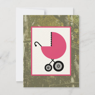 Girl Baby shower - Camo & Hot Pink Carriage Kaart