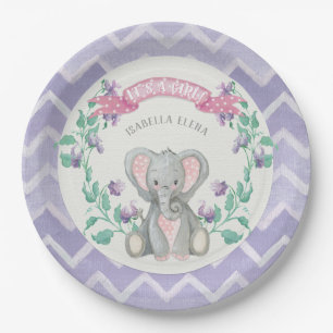 Girl Baby shower Elephant Schattig Elephant Floral Papieren Bordje