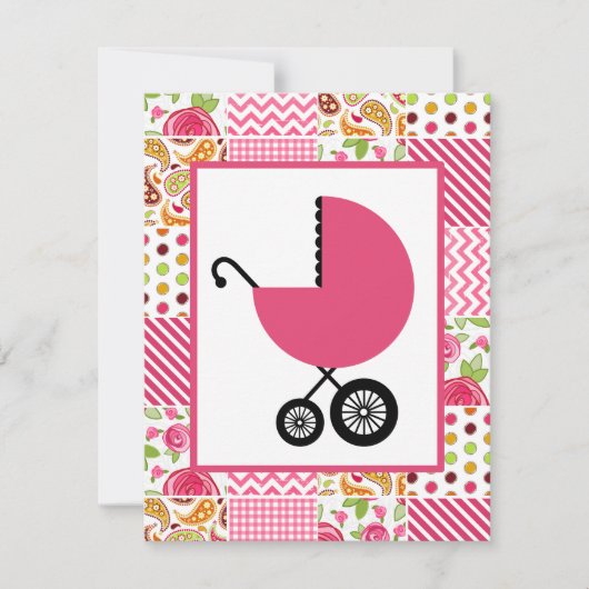 Girl Baby shower - Girly Patchwork Kaart (Voorkant)