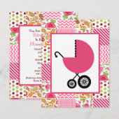 Girl Baby shower - Girly Patchwork Kaart (Voorkant / Achterkant)