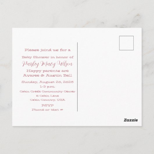 Girl Baby Shower Invitation Briefkaart (Achterkant)