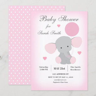 Girl Baby shower Invitation Elephant Pink Kaart
