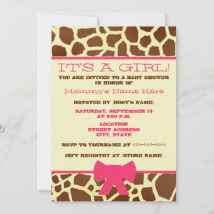 Girl Baby shower Invitation - Giraffe afdrukken en Kaart