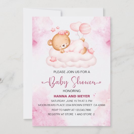 Girl Baby shower Invitation Kaart (Voorkant)