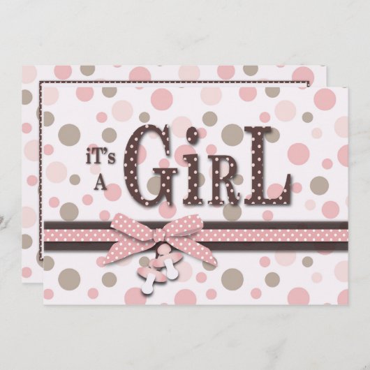 Girl Baby shower Invitation Kaart (Voorkant / Achterkant)