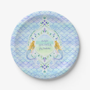 Girl Baby shower Mermaid Fish Scale Patroon Papieren Bordje