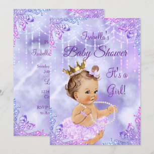 Girl Baby shower Paars Lila Pearl Brunette Kaart