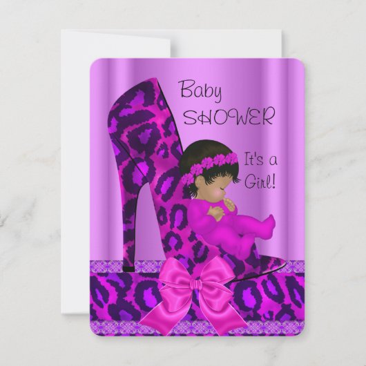 Girl Baby shower Paars Pink Leopard Kaart (Voorkant)