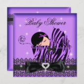 Girl Baby shower Party Paars Black Lace Kaart (Voorkant / Achterkant)