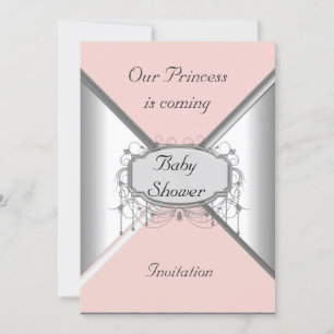 Girl Baby shower Party Pink Silver Invitation Kaart