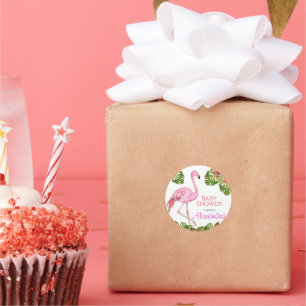 Girl Baby shower Pink Flamingo Tropical Willife Ronde Sticker